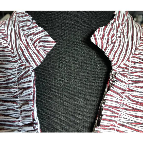 Lane Bryant Ruffle Button Up Blouse Short Sleeve Red White Stripe Size 14/16 - Picture 8 of 9